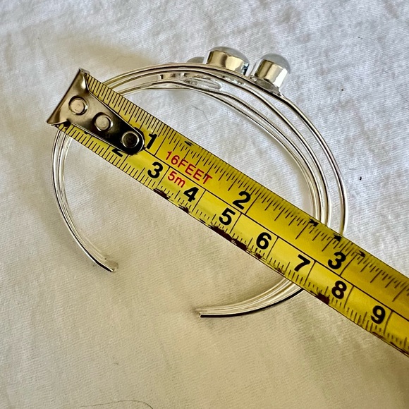 925 Rainbow Flash Moonstone 4 Stone Orbit Cuff Bracelet - Picture 9 of 11